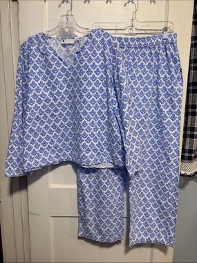 Ella Simone Block Print Pajama Set Crisp Cotton Sz L